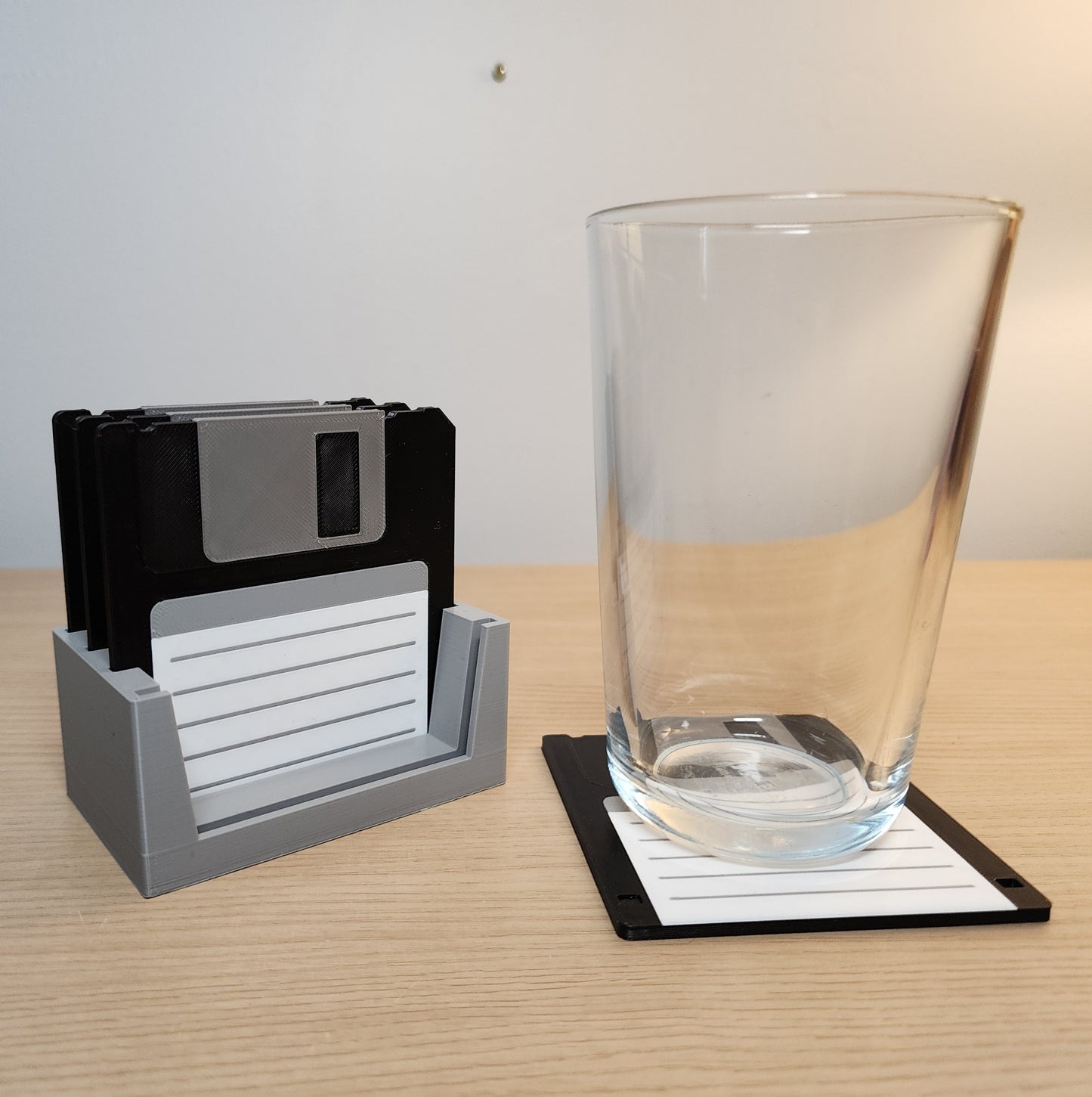 Retro Floppy Disk Coaster Set with Stand